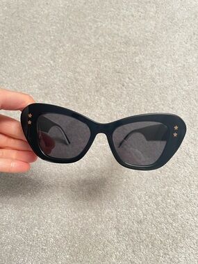 Black Cat-Eye Sunglasses with Gold Star Accents